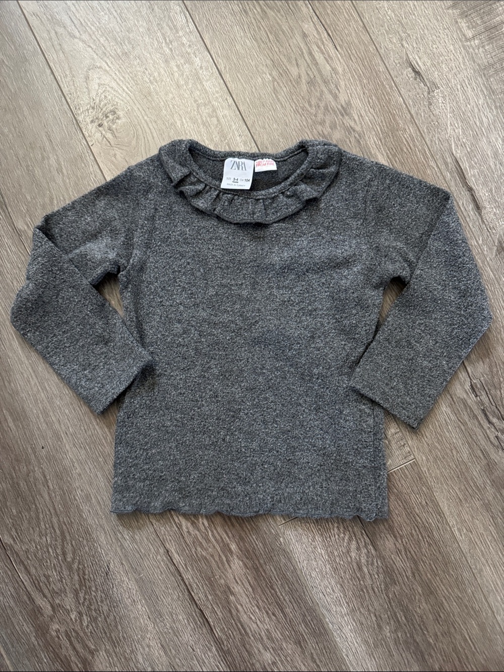Zara Gray Ruffle Neck Knit Sweater Top